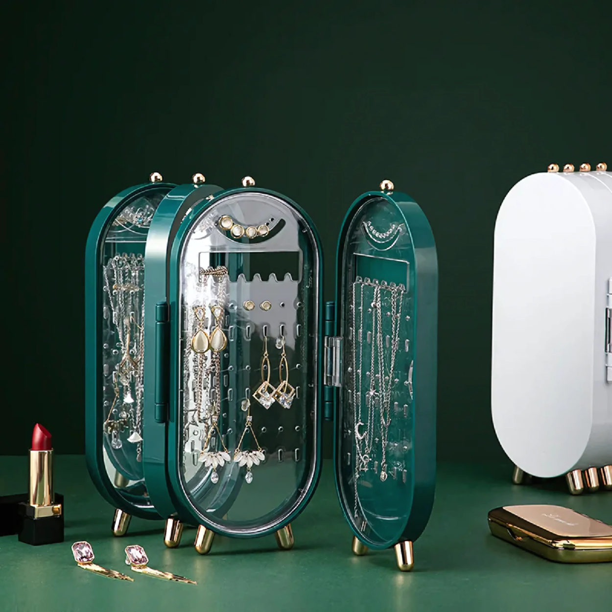 Foldable Jewelry Box with Mirror and Compartments