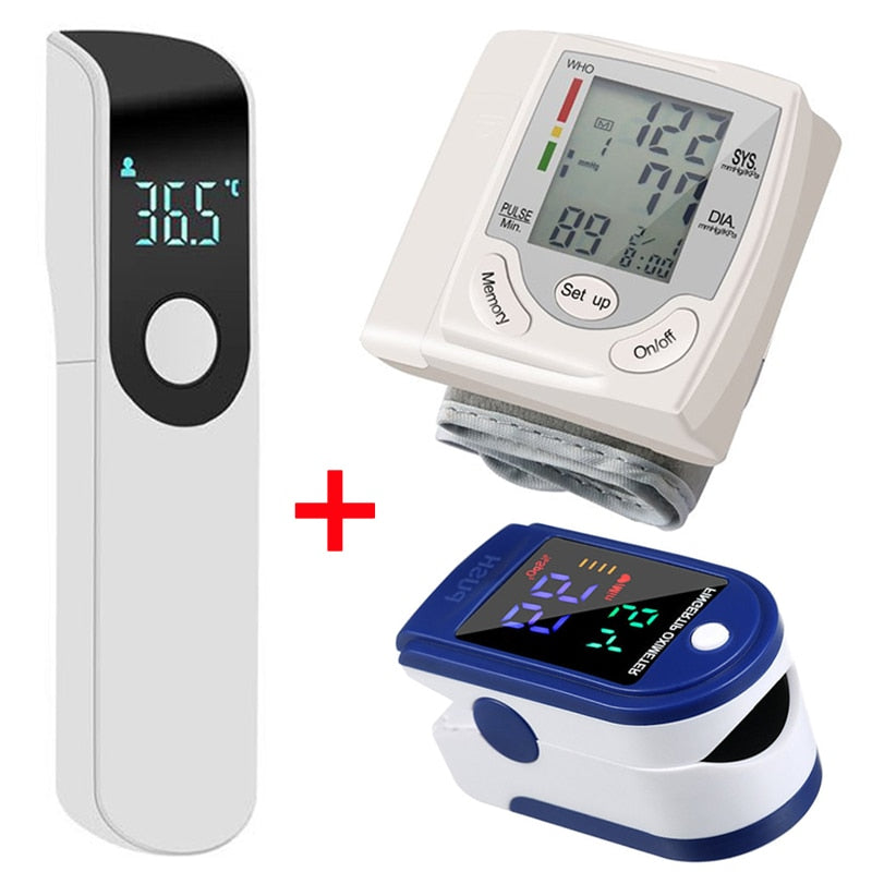 Complete health monitor: Digital blood pressure meter, oxygen meter, and infrared thermometer