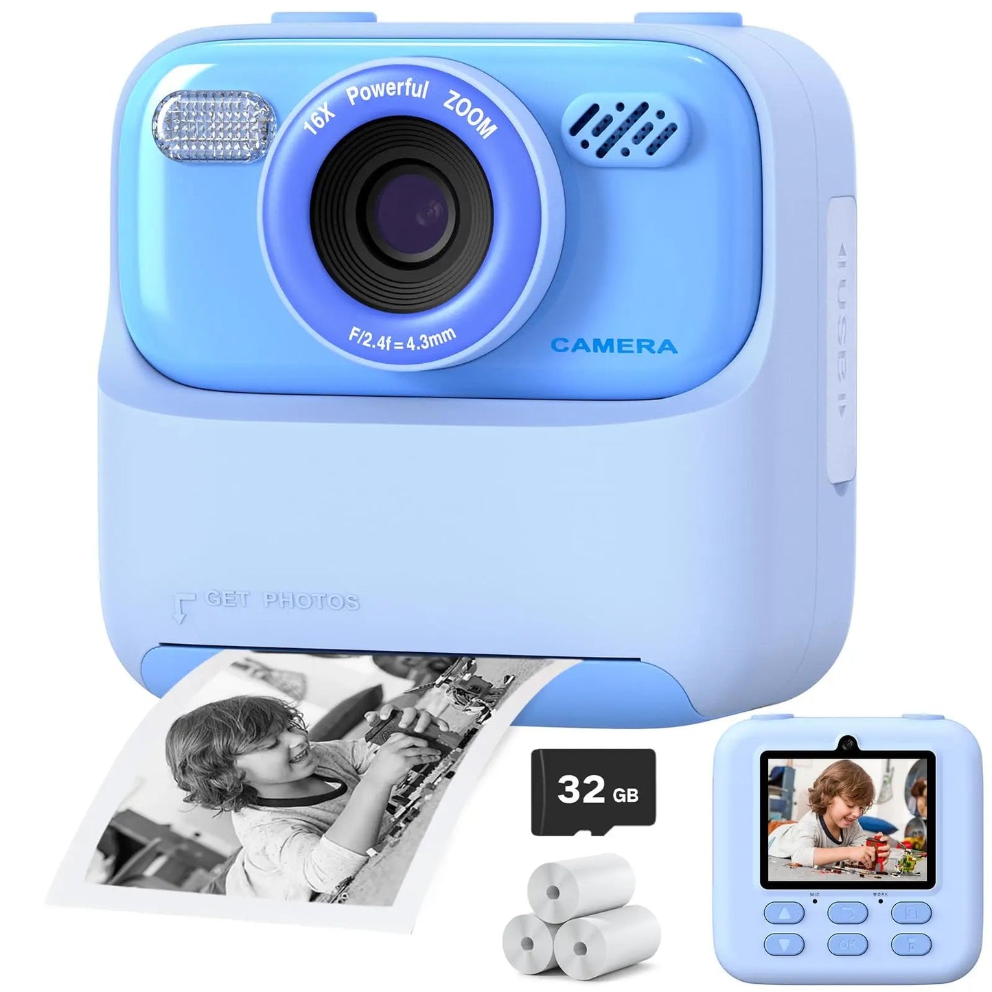 Colorful Instant Camera for Children with HD Selfie and 32GB Memory