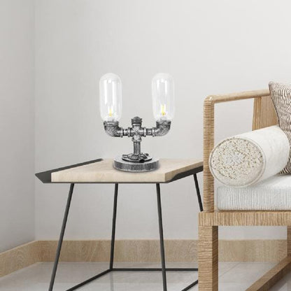 Elegant Table Lamp in Clear Glass with Round Lampshade