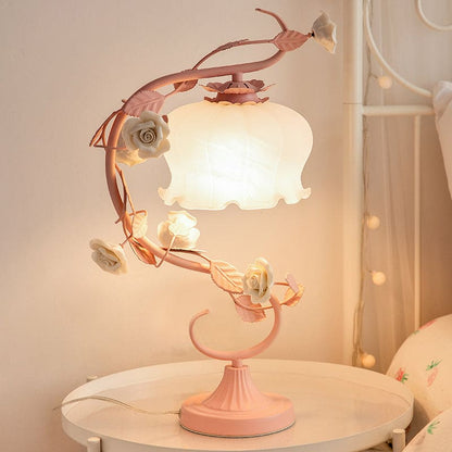 Country Charm Table Lamp with Ceramic Flower