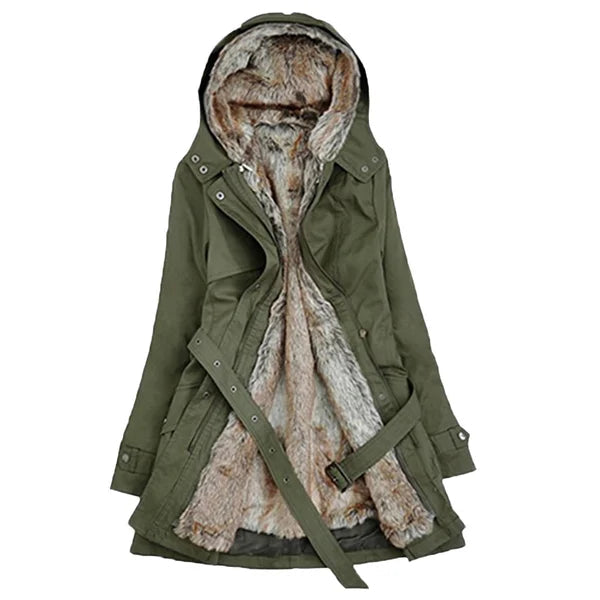 Cozy winter coat in imitation leather