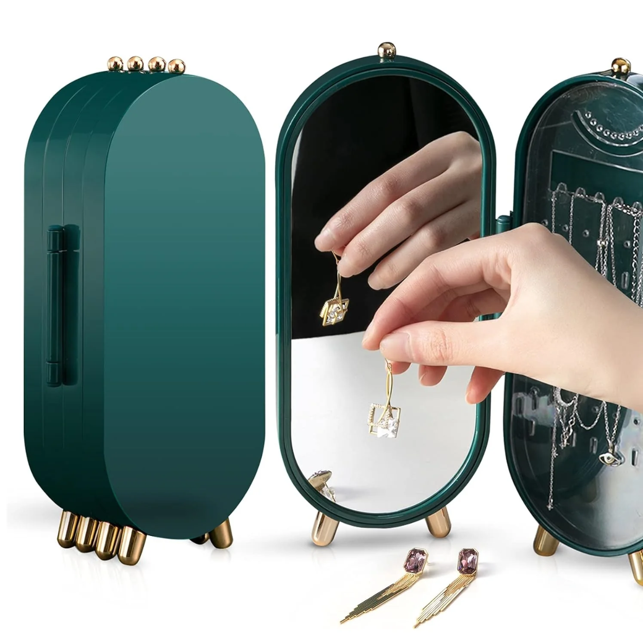 Foldable Jewelry Box with Mirror and Compartments