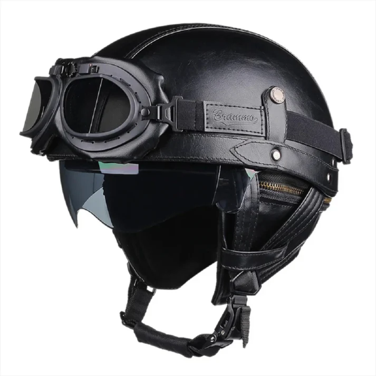 Black Vintage Half-Face Motorcycle Helmet