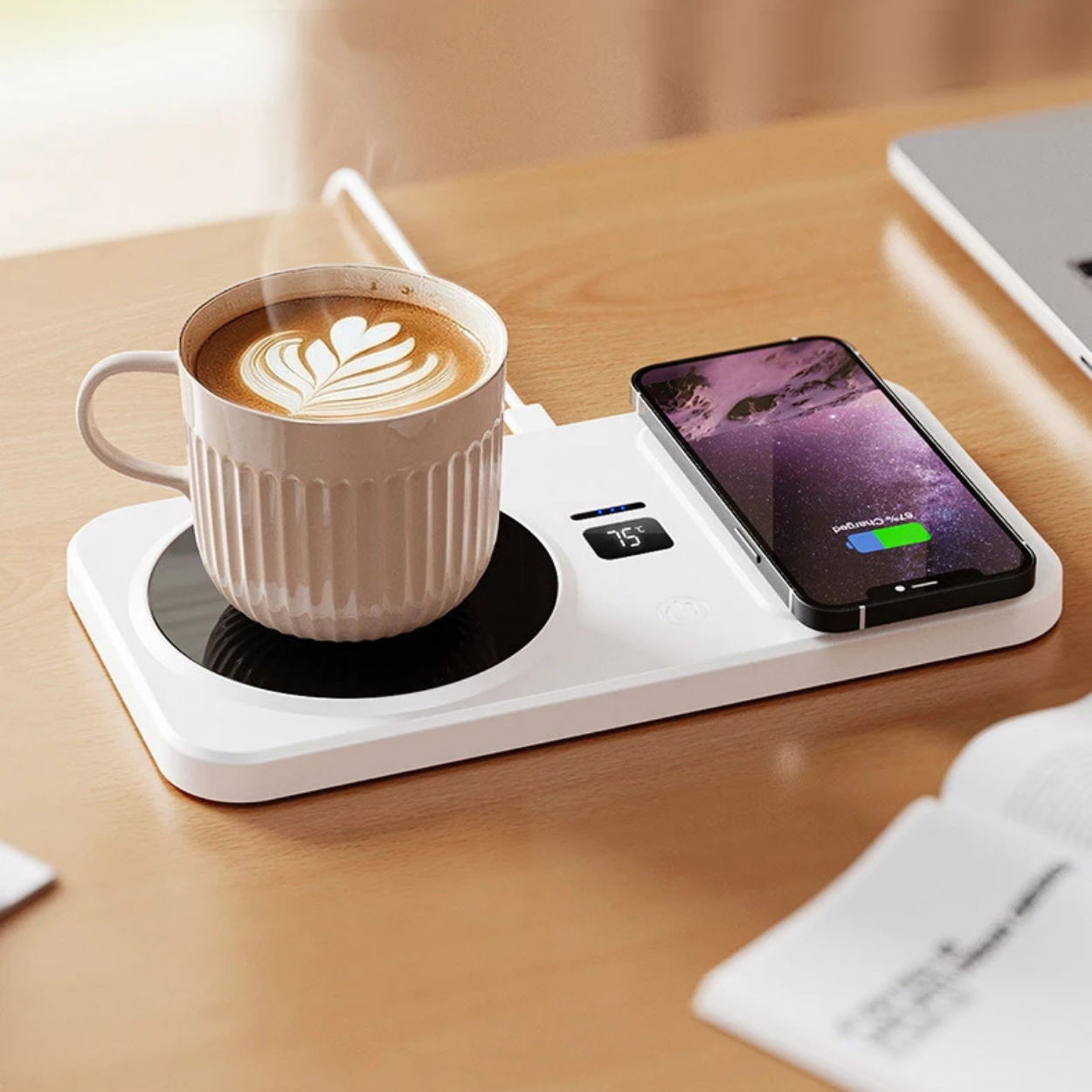 Cup Warmer Stand with Built-in Wireless Charger
