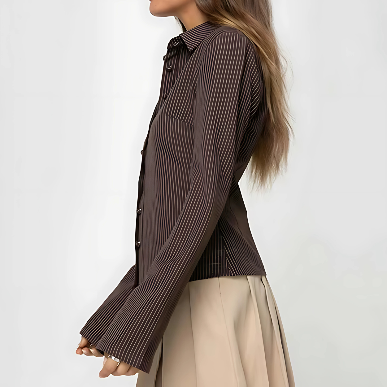 Elegant Brown Striped Blouse for Women