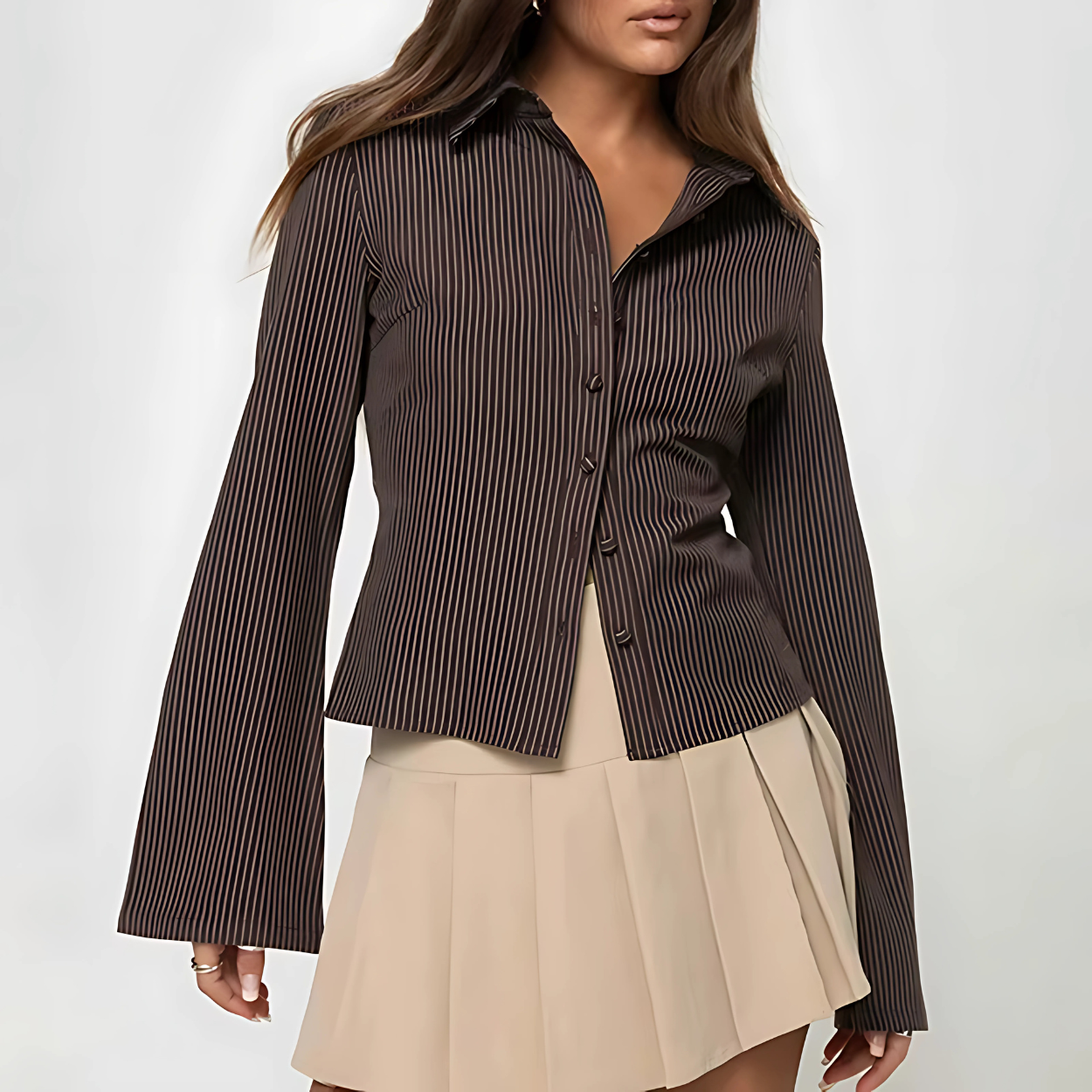 Elegant Brown Striped Blouse for Women