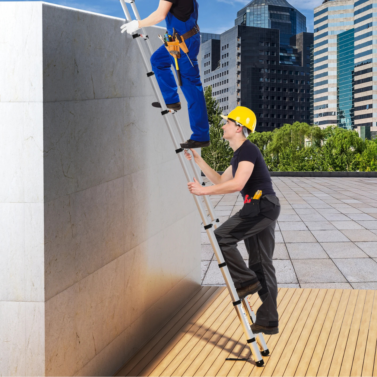 Sturdy Steel Telescopic Ladder for Work