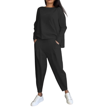 Casual Women's 2-Piece Set Sweatshirt and High-Waisted Pants