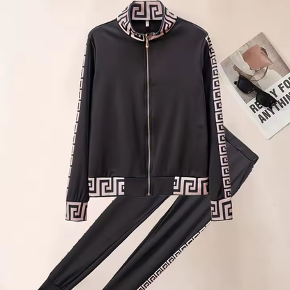 Casual Tracksuit Set with Elegant Greek Pattern