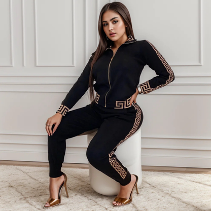 Casual Tracksuit Set with Elegant Greek Pattern