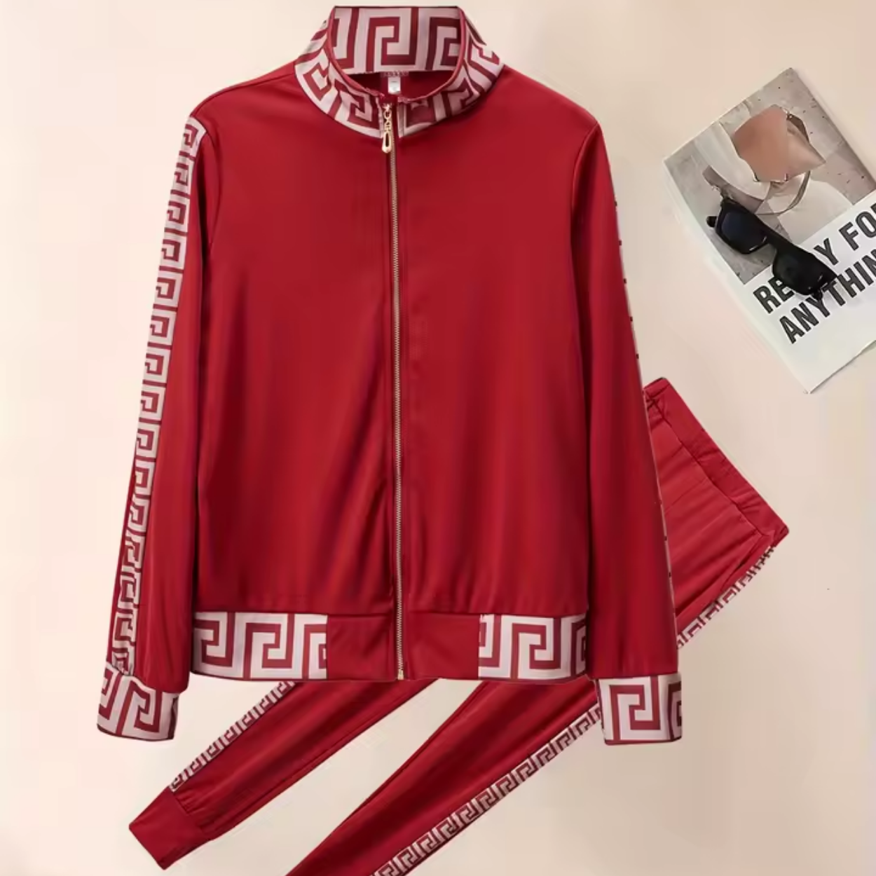Casual Tracksuit Set with Elegant Greek Pattern