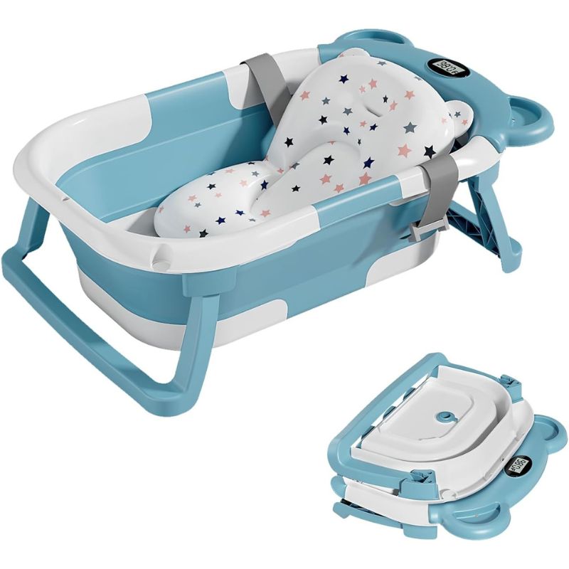 Marcherelle™ – Baignoire Bébé Pliable avec Matelas Ergonomique, 0–24 Mois