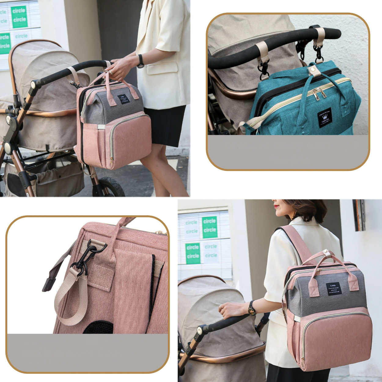 Convertible Diaper Bag with Travel Crib and Stroller