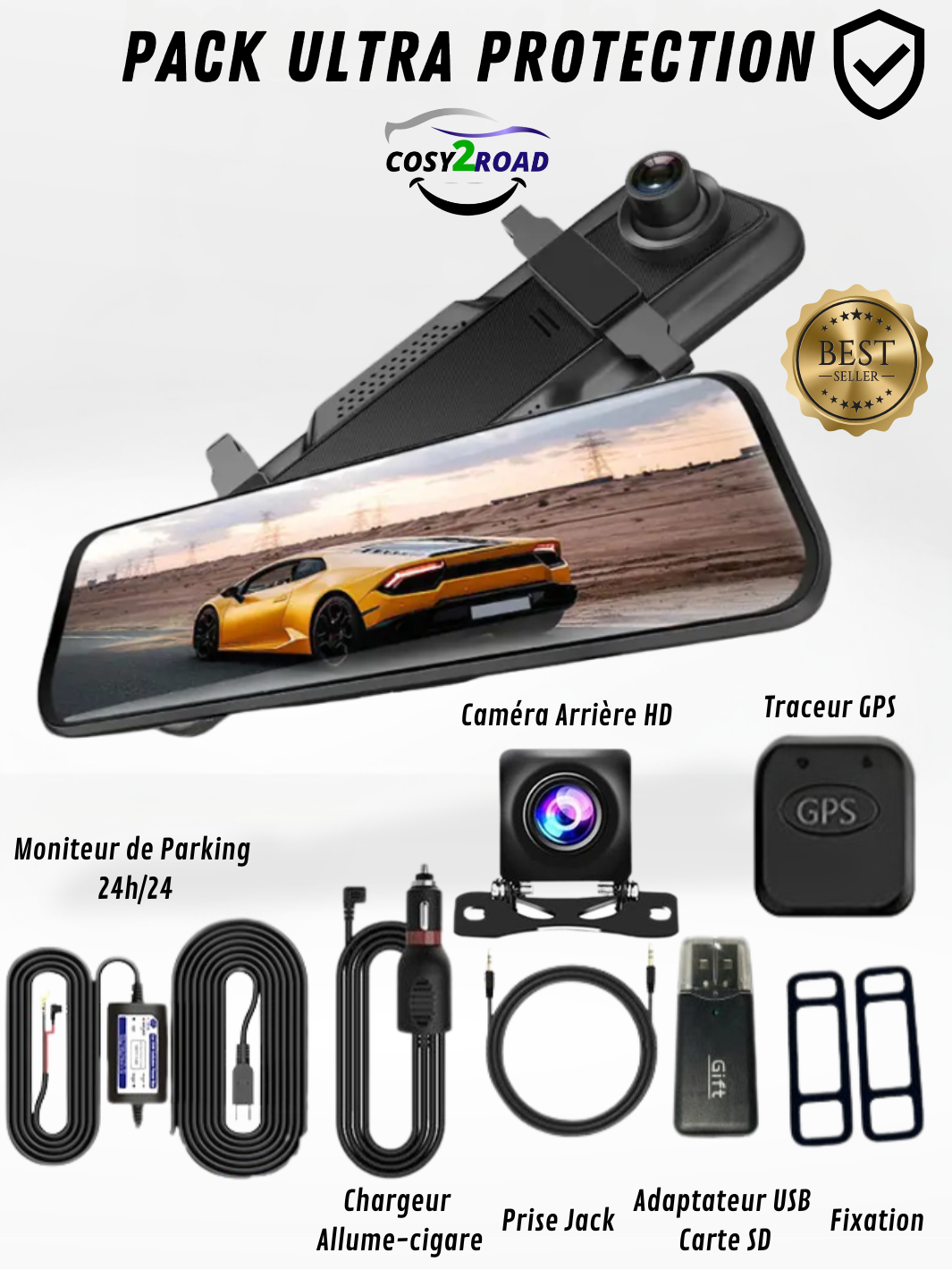4K Front/Rear Mirror Camera with CarPlay and Recording